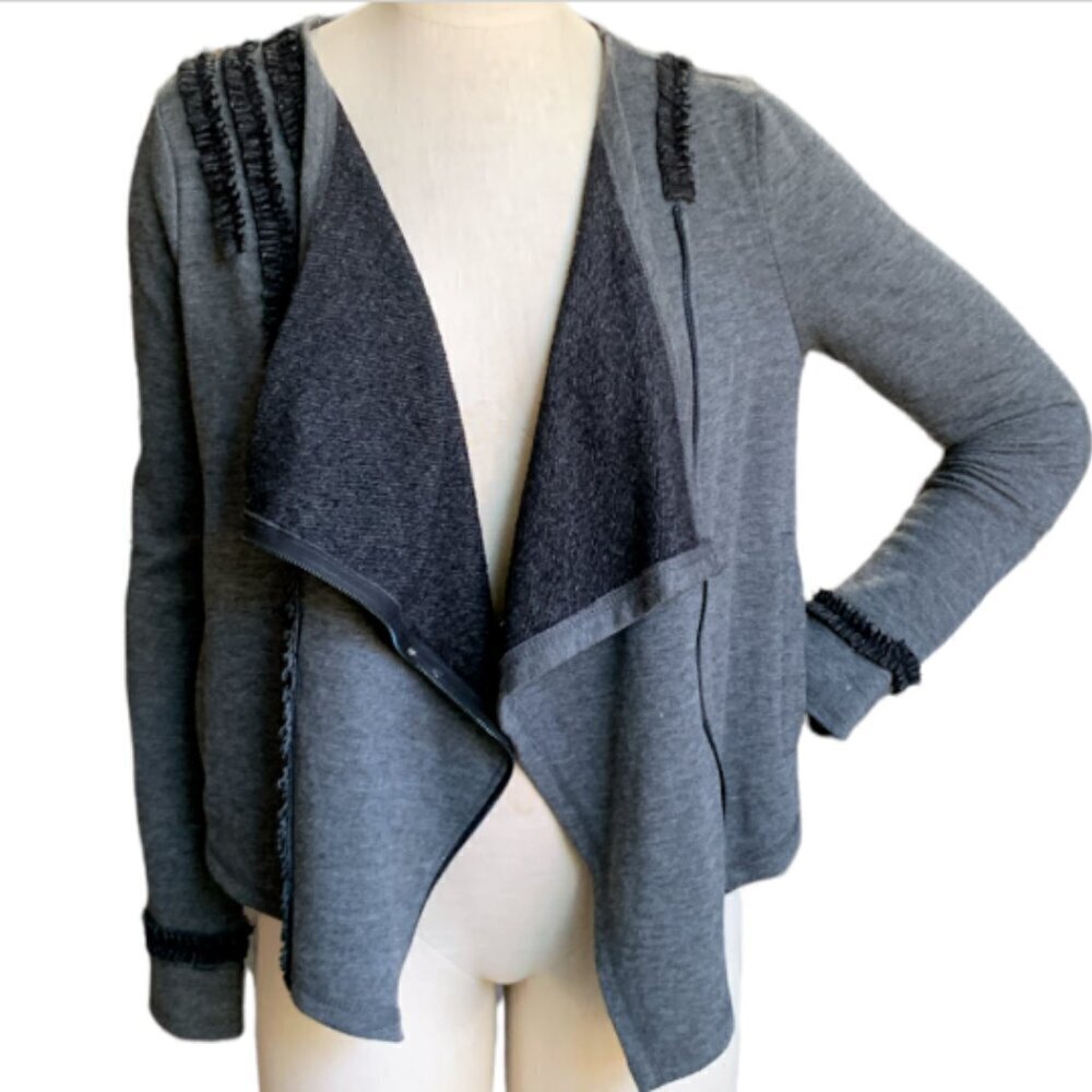 Mystree Asymmetric Zip Jacket Ruffle Accent Sz M Gray #53B